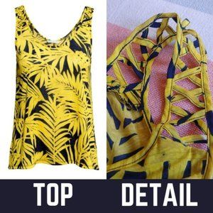 H&M Yellow and Navy Leaves Flowy Tank Top